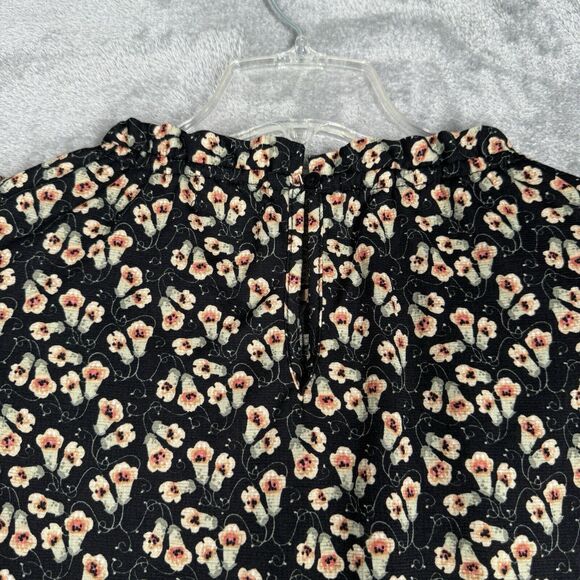 Max Studio Shirt Womens XS Black Cream Floral Flower Blouse Bohemian Peasant - Picture 6 of 10